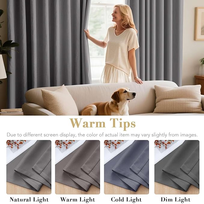 H.VERSAILTEX Blackout Curtains for Bedroom Thermal Insulated Room Darkening Living Room Curtains 84 Inch Long Grommet Privacy Protection Window Curtain Panels/Drapes for Nursery,2 Panels,Grey