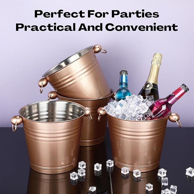 Amyhill 8 Pack Stainless Steel Ice Bucket 5.3 Quart/ 5 Liter with Handle Large Insulated Champagne Buckets Beer Bucket for Cocktail Bar Wine Parties Chilling Wine Champagne Home (Rose Gold)