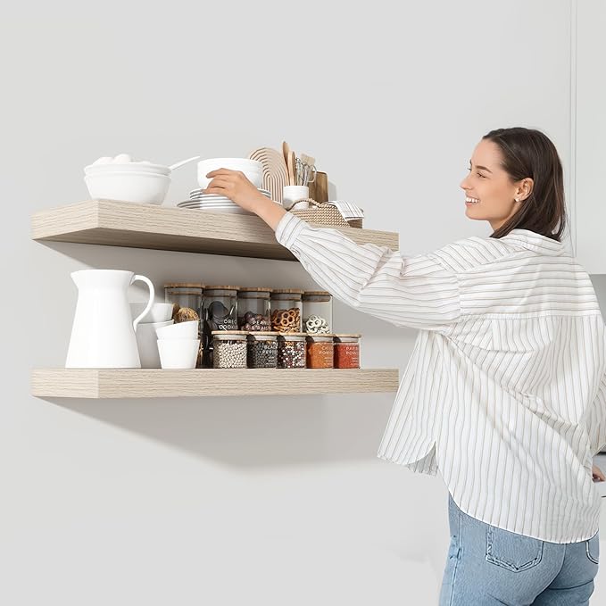 Heimlove 48" Floating Shelves for Wall,10 Grey Deep Rustic Wood Display & Storage Wall Shelves with Heavy Duty Brackets for Bathroom,Bedroom,Kitchen,Living Room,Office,Set of 2