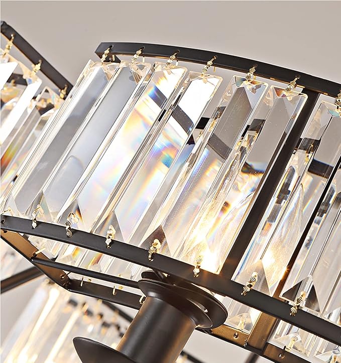 Farmhouse Crytal Chandeliers Dining Room Pendant Light Fixture Black Chandelier with K9 Crystal for Living Room Dining Room Foyer High Ceiling