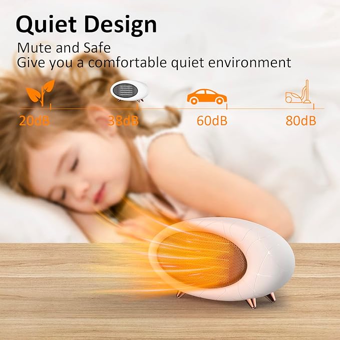 Desk Heater,600W Energy Efficient Small Desk heater for Indoor Use,PTC Fast Heating Ceramic Space Heater for Bedroom Home Office Indoor Use(White)