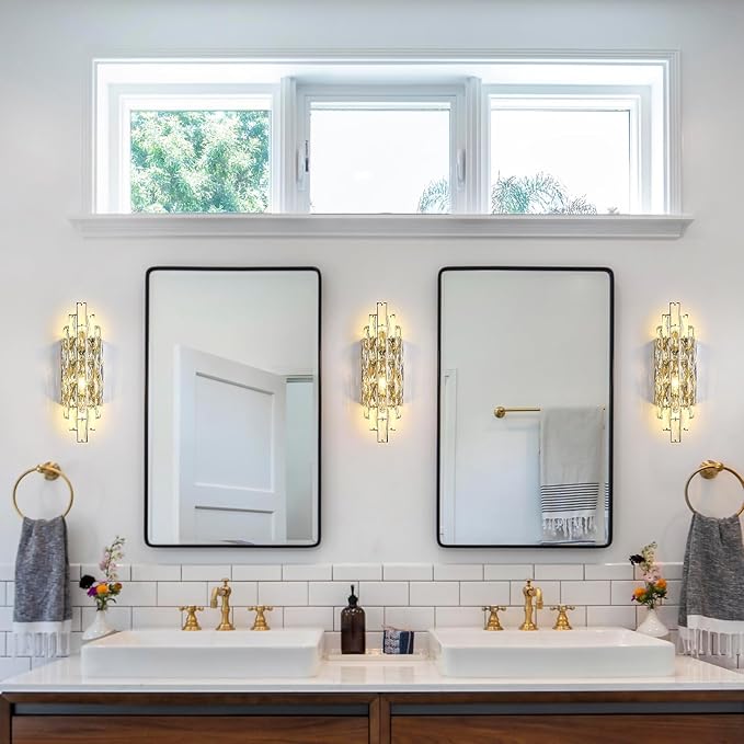 Modern Gold Crystal Wall Sconce Light Fixtures, Wall Mount Lamps for Bedroom Living Room Bathroom Vanity Mirror