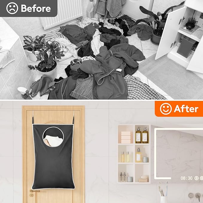Lifewit Over Door Laundry Hamper, Large Collapsible Hanging Laundry Hamper, Hanging Laundry Basket Bag for Bathroom Bedroom Dirty Clothes Storage Organizer, Dark Gray