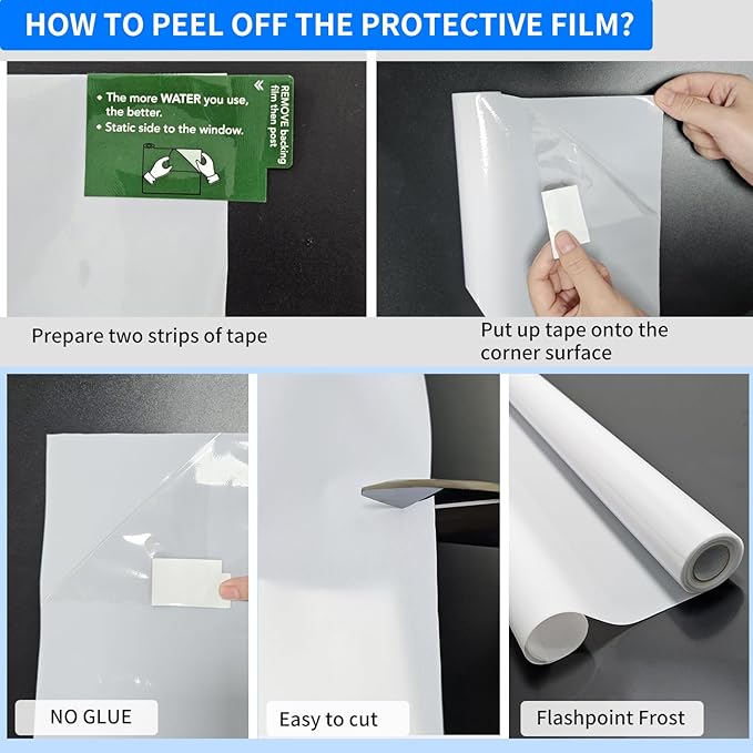Window Privacy Film with Installation Tools, Static Cling, Anti UV, Heat Control, Ideal for Home Shower Office Glass Door (White Frosted, 23.6X157.4Inch)