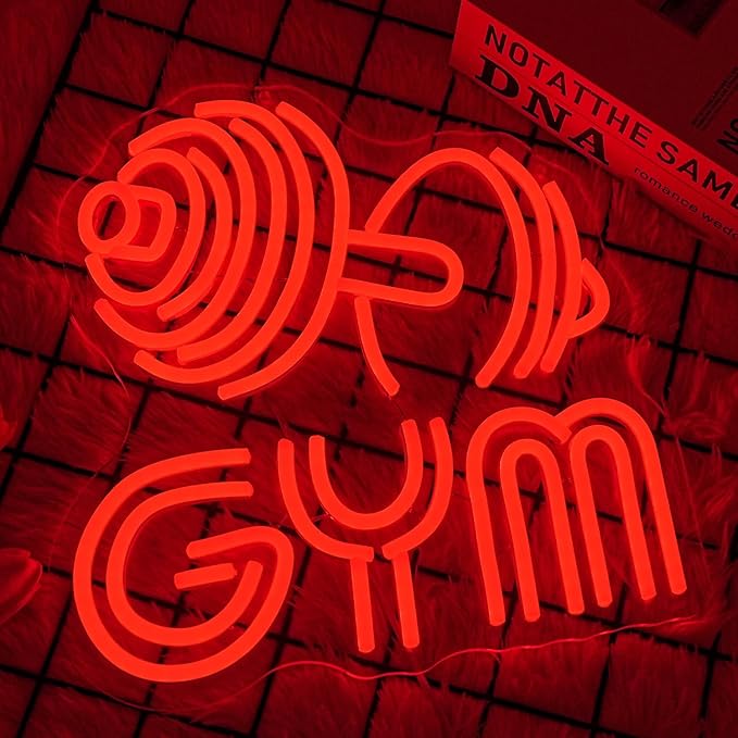 Dumbbell Neon Sign Barbell Gym Neon Signs Gym Letter Neon Light Gym Red Barbell Neon Light Sign for Sports Room, Decor Club,Party Bar,Fitness Club Decoration(Red)