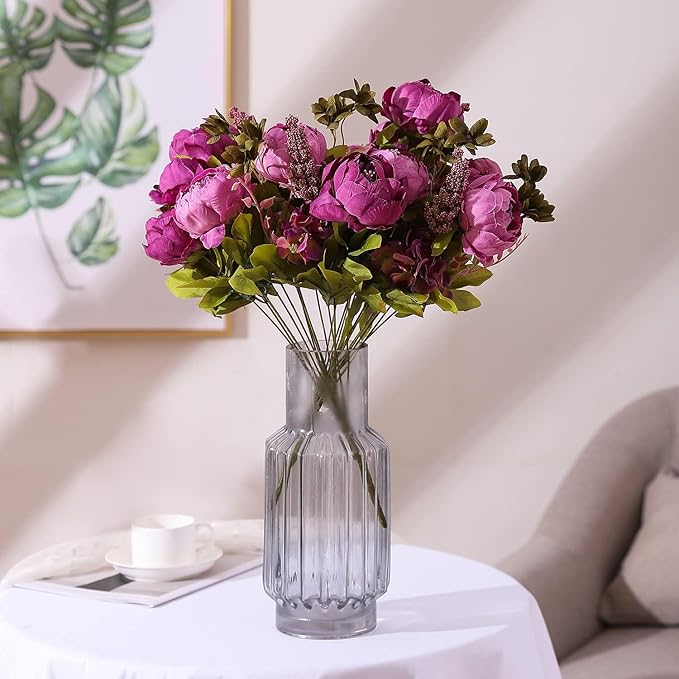 Duovlo Fake Flowers Vintage Artificial Peony Silk Flowers Wedding Home Decoration,Pack of 1 (Purple)