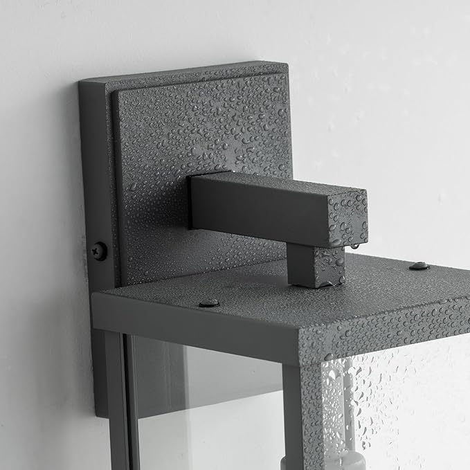 mirrea 18" Classic Outdoor Wall Sconce 1 Light in Matte Gray Rectangular Metal Frame and Clear Glass Shade Waterproof Porch Light Patio Light Pack of 2