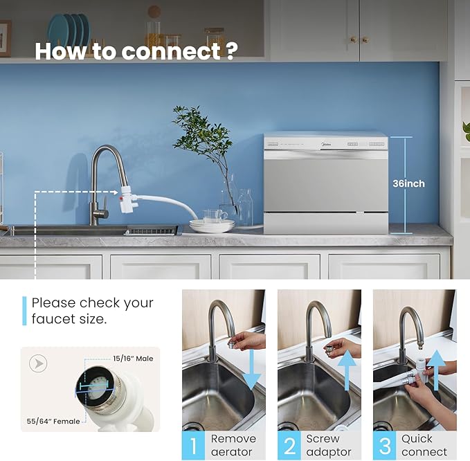 Midea MDC22P2ASS Countertop, Portable Place Settings & 6+2 Washing Cycles. Energy Star Dishwasher, Dish Washer for Dorm, RV& Apartment, Sliver, Silver