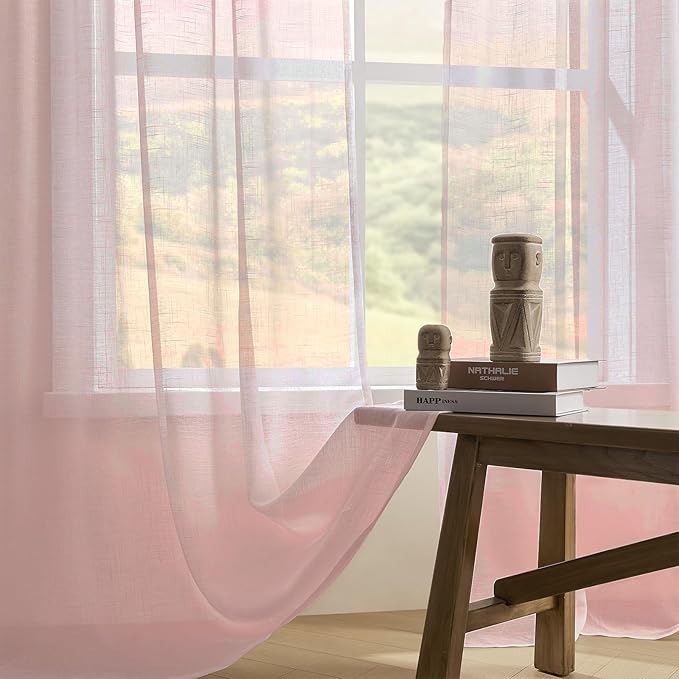 Joydeco Sheer Curtains 72 Inches Long, Beige Curtains for Living Room 2 Panels Set, Window Curtains Privacy Assured with Light Filtering(W52 x L72 Inch,Tapioca)