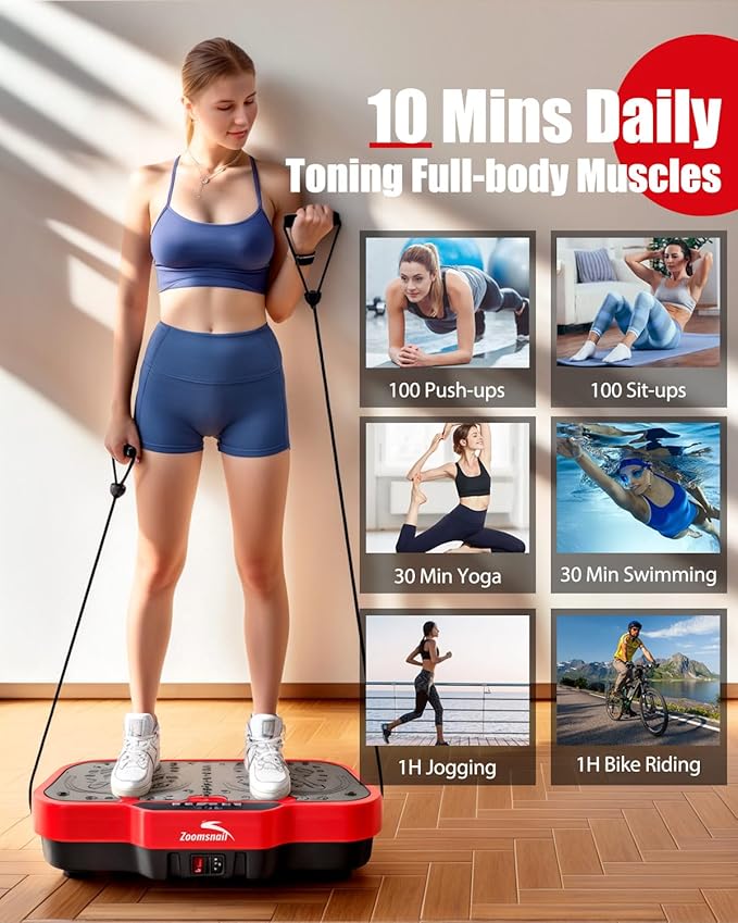 Vibration Plate Exercise Machine, 8000 Vibrations/min Adjustable Fitness Platform, 400 Lbs Capacity Whole Body Workout Extra Large Size Platform with Bluetooth for Weight Loss, Women & Men