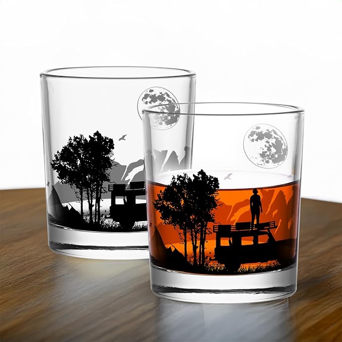 Old Fashioned Whiskey Glasses, Stemless Wine Glasses with Gift Box, 10Oz Rocks Glass for Scotch Cocktail Bourbon Vodka Liquor, Unique Gifts for Dad, Husband, Father's Day, Anniversary