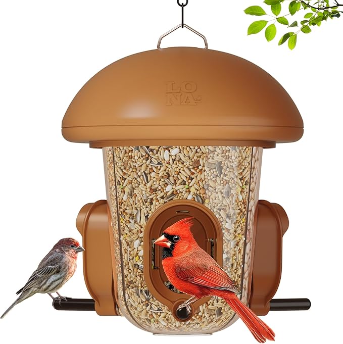 LONA Bird Feeders for Outdoors Hanging – 3 Separate Compartments, 3 Feeding Ports, Weatherproof Dome & 3 Ways to Hang, Large Capacity for Cardinals/Finches (Brown