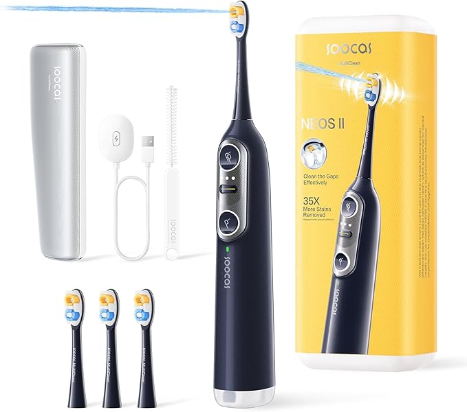 Soocas NEOS II Ultimate Set - Electric Toothbrush with Water Flosser, Sonic Electric Toothbrush for Adults, Portable for Travel, Deep Clean for Implants & Braces, Healthier Gums, Dark Violet