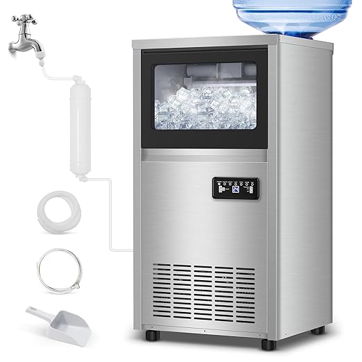 Ice Machine Commercial Ice Maker Machine, 150 Lbs /24H, 30 lbs Bin, Under Counter Built-in or Freestanding, Stainless Steel Household Use, Restaurant Bar Kitchen Cafe