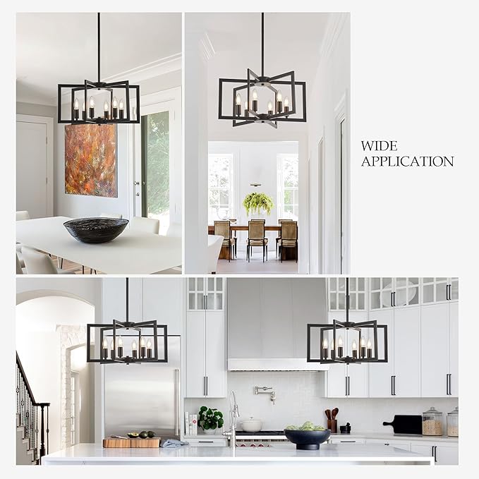 Modern Farmhouse Black Chandeliers for Dining Room, 6-Light Industrial Metal Chandeliers Geometric Pendant Lights Kitchen Island for Entryway Stairway Foyer Hallway