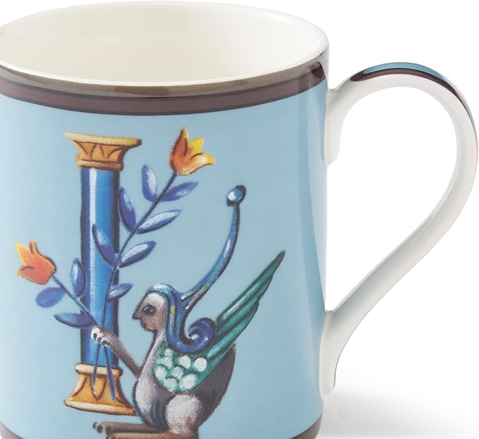 Spode Kit Kemp 12oz Mug, I Initial - Fine China Coffee Cup with Floral Alphabet Design, Custom Letter Mug for Unique Gift Giving - Personalized Kitchen Drinkware, Dishwasher Safe & Stylish