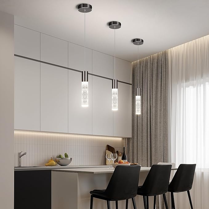 OKELI Modern Pendant Light,3Color LED Bubble Crystal Island Light Fixtures,Black Mini Pendant Lighting for Kitchen Island,Bar,6W,3000-6000K,ETL