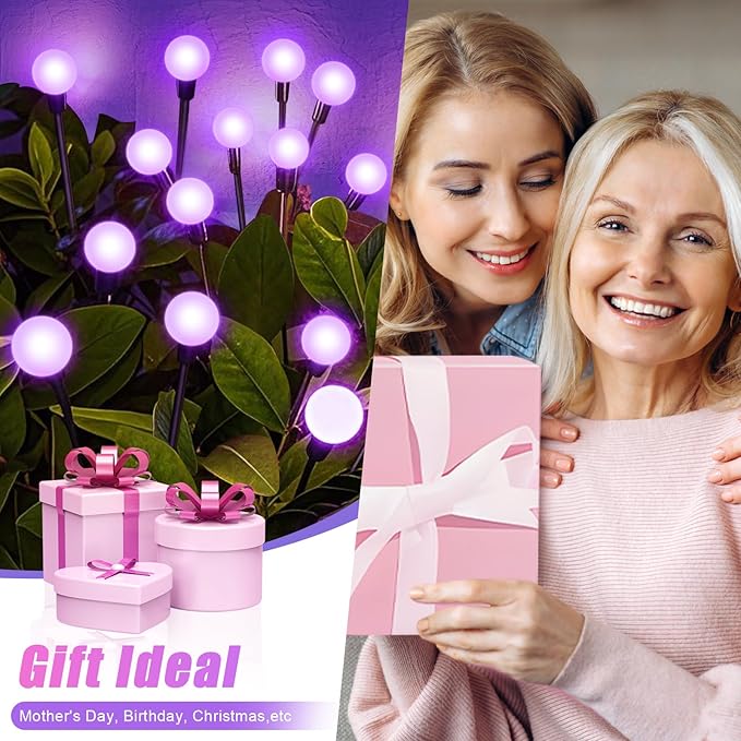 Solar Garden Lights Outdoor, 4 Pack Firefly Swaying Lights Purple, Waterproof 4 Pack 24 Heads Garden Decor for Yard Patio Pathway Lawn, Gardening Gifts for Women Christmas Decoration