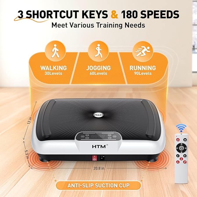 Vibration Plate Exercise Machine - 180 Speeds & 300 lb Capacity, Full Body Workout Vibration Platform with Remote Control for Lymphatic Drainage, Weight Loss & Toning
