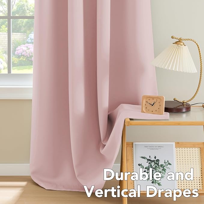 H.VERSAILTEX Blackout Window Curtain Panels Thermal Insulated Room Darkening Solid Grommet Curtains/Drapes for Bedroom Privacy Protection (Set of 2 Panels,52 by 63 Inch Long, Baby Pink)