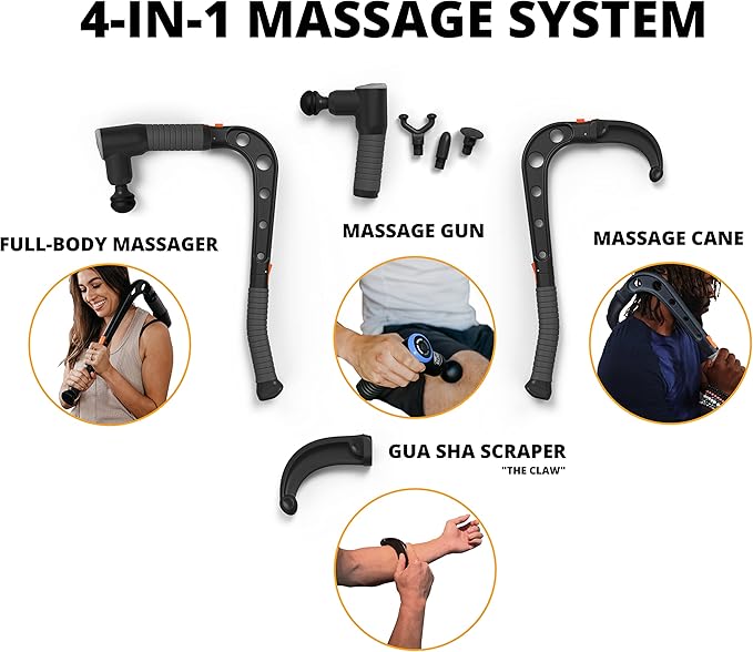 Talon Percussion Massage Gun + Massage Cane + Gun Holder System - Deep Tissue Muscle Massager with Arm Attachment for Whole Body Pain Relief, Upper and Lower Back, Neck & Shoulder Relaxer