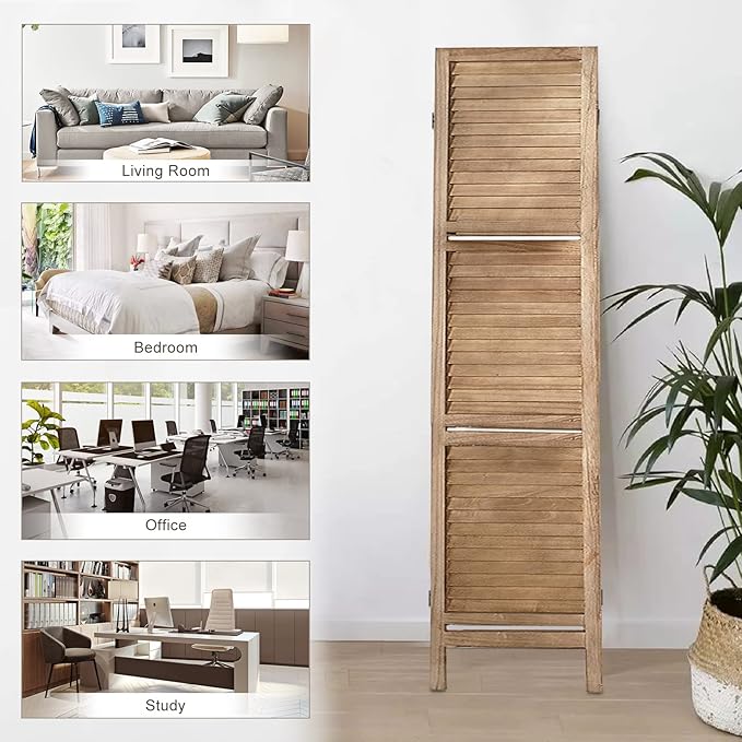 Room Divider with Shelves, Privacy Screen, Room Dividers and Folding Privacy Screens, 6 Panel Wood Temporary Wall Partition Separation Separator, Brown