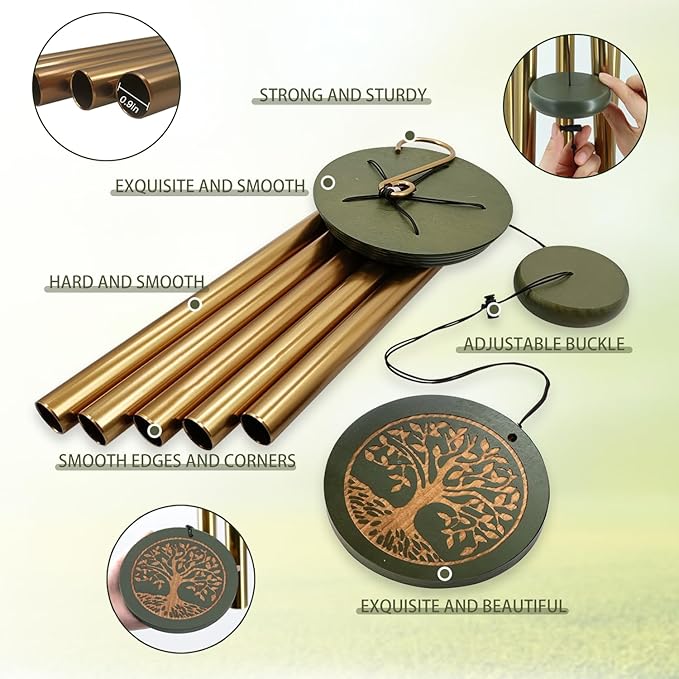 Memorial Wind Chimes for Outdoor & Gifts – Engraved Tree of Life, 36” Durable Metal Chimes with Soothing Melodies, Waterproof & Customizable Tones