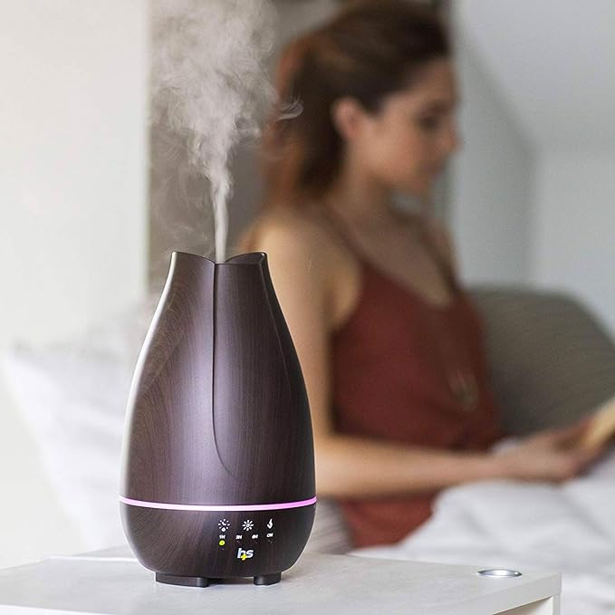 HealthSmart Essential Oil Diffuser, Cool Mist Humidifier and Aromatherapy Diffuser with 500ML Tank Ideal for Large Rooms, Adjustable Timer, Mist Mode and 7 LED Light Colors, Brown (Pack of 2)