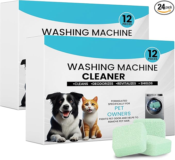 Washer Machine Cleaner Tablets-24Pack-12 Month Supply,Formulated for Pet Owners Washing Machine Cleaner,Compatible with HE,Easily pet hair remover for laundry.Top & Front Load Washer.Septic Safe.