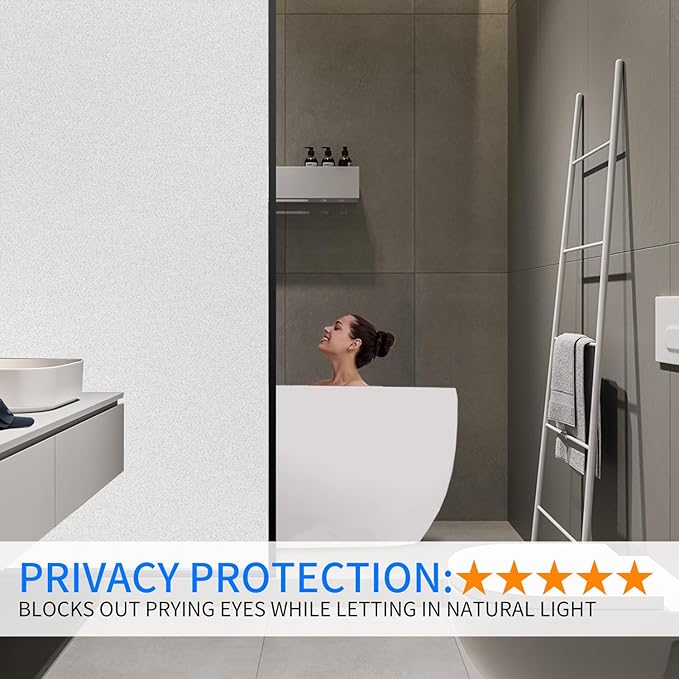 Window Privacy Film with Installation Tools, White Frosted, Static Cling, Anti UV, Heat Control, Ideal for Home Shower Office Glass Door (White Frosted, 45.2×314.9Inch)