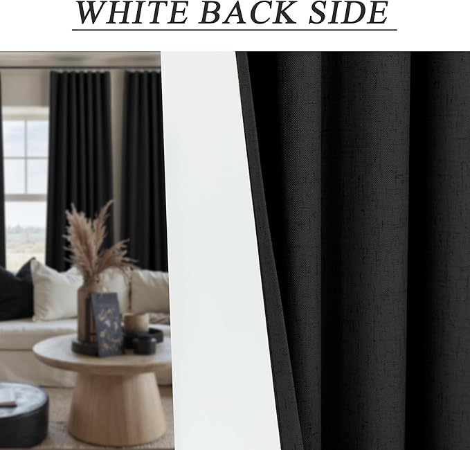 Linen Black Out Curtains 45 Inch Long 2 Panels Burg for Bedroom Windows Back Tab Heat Blocking Room Darkening Insulated Kitchen 40 Soundproof Half Block Dark Short Length Curtain Bathroom Van Garage