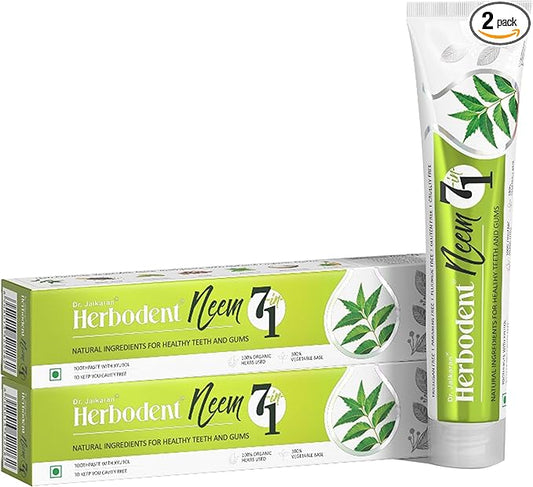 Herbodent® NEEM 7 in 1 Toothpaste-6.53Oz Pack of 2 | Organic Herbs-Neem, Black Seed & Xylitol for Anti Cavity, Cardamom & Mint for Freshness, Baking Soda for Great Cleaning-No Fluoride & No Paraben