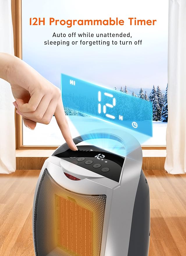 GiveBest Space Heaters for Indoor Use, Portable Heater with Thermostat, Timer, Eco Mode and Fan Mode, 1500W PTC Ceramic Fast Safety Heat for Bedroom Home