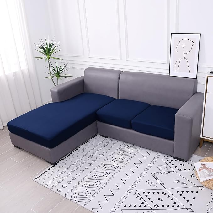 hyha Waterproof Couch Cushion Covers, Sectional Sofa Slipcovers Washable, L Shape Chaise Dog Couch Covers for Sectional Sofa, Universal Furniture Protector (1 Piece for Chaise, Navy)