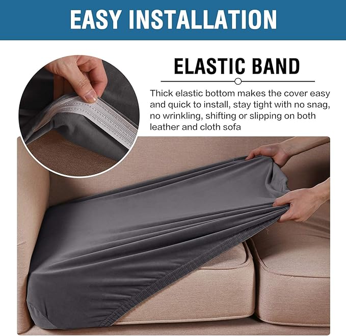 H.VERSAILTEX Velvet Stretch Couch Cushion Cover Plush Cushion Slipcover for Chair Cushion Furniture Protector Seat Cushion Sofa Cover (1 Piece Armchair Cushion Covers, Grey)