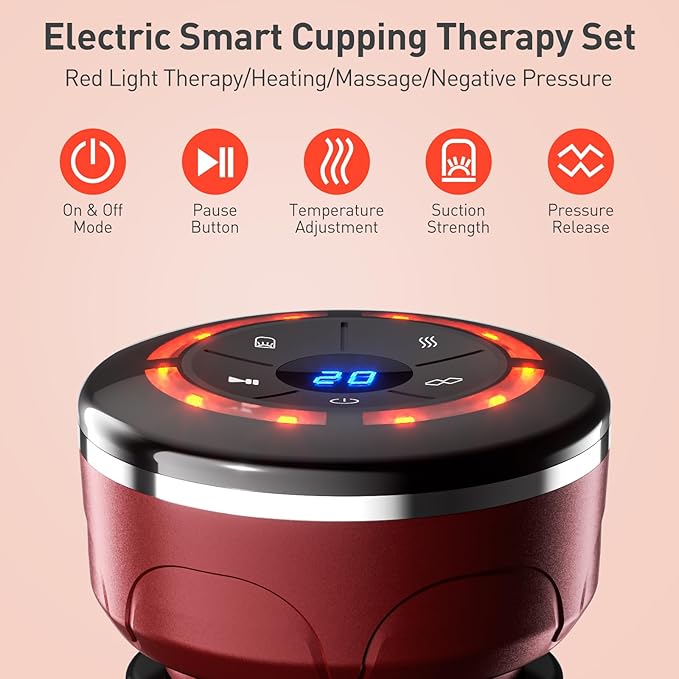 UBALANCE Smart Cupping Therapy Set - Cellulite Massager with 6 Massage Cups, Portable Electric Device for Enhanced Blood Circulation, Reduced Cellulite, and Muscle Soreness Relief（Red）