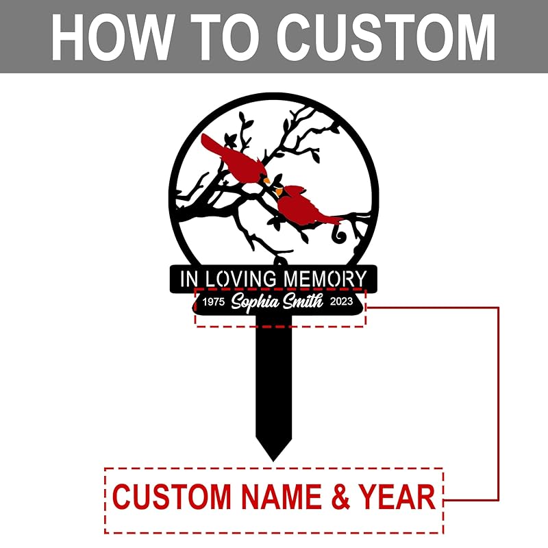 Personalized Cemetery Memorial Metal Stakes, Cardinals Memorial Grave Markers,Graden Decorations for Loss of Mother Father, Outdoor Sympathy Decor Gift