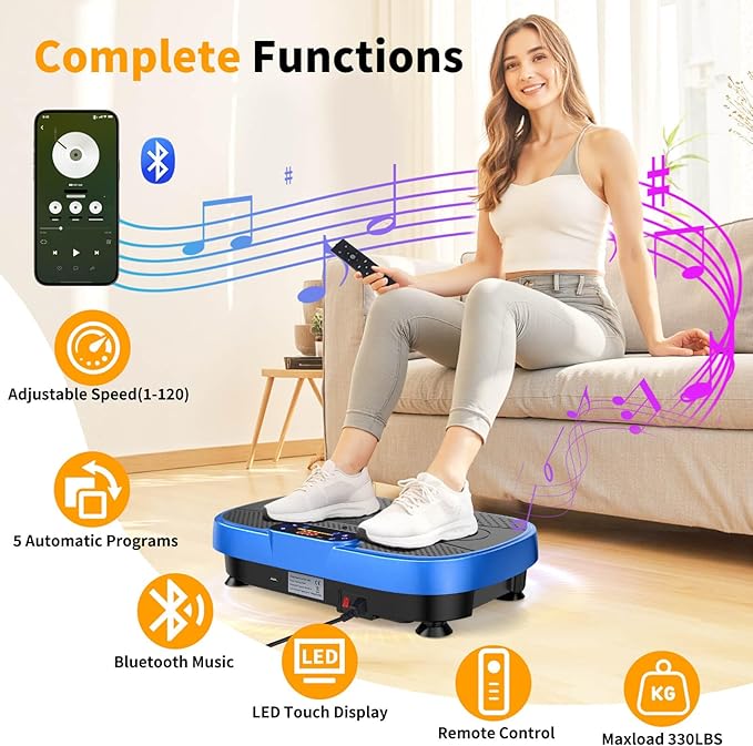Vibration Plate Exercise Machine, Vibrating Plate Machine with Bluetooth for Lymphatic Drainage, Vibration Platform for Women Men Full Body Weight Loss
