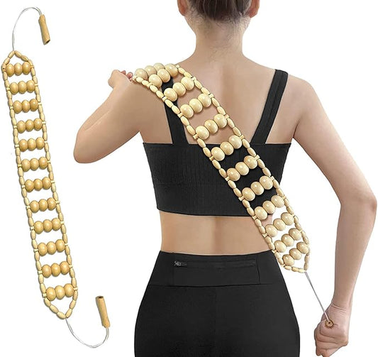 Wood Back Massage Roller Rope, Portable Wood Therapy Cellulite Massage Tools, Handheld Lymphatic Drainage Massager, Multi-Functional Manual Massage Roller Rope Strap for Full Body Muscle Pain Relief