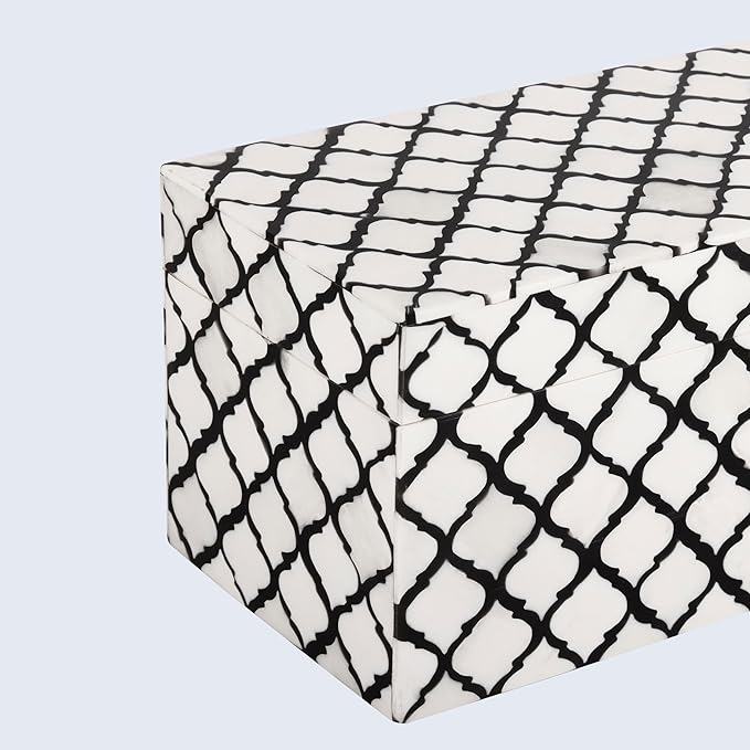 Handicrafts Home Handmade Moroccan Pattern Inspired Decorative Box - Large Storage Organizer for Neck Chains, Watches, Memory Keepsakes - Boho Style Treasure Box, Multipurpose Gift - B&w, 10x5x5