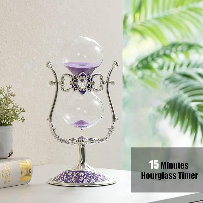 Sanduhr 15 Minuten,Metal Vintage Hourglass,Hour Glass,Hourglass Decor,for Home Decoration Office Desk Wedding Party Decor Kitchen Timer (Violetter Sand)