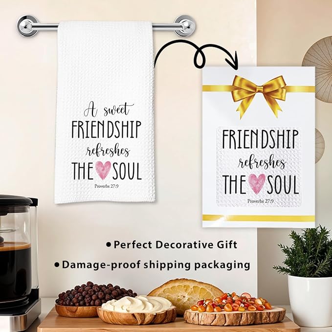 Friendship Kitchen Towel, A Sweet Friendship Refreshes The Soul, Christian Hand Towel Gift for Friend, Inspirational Tea Towel for Bathroom or Kitchen