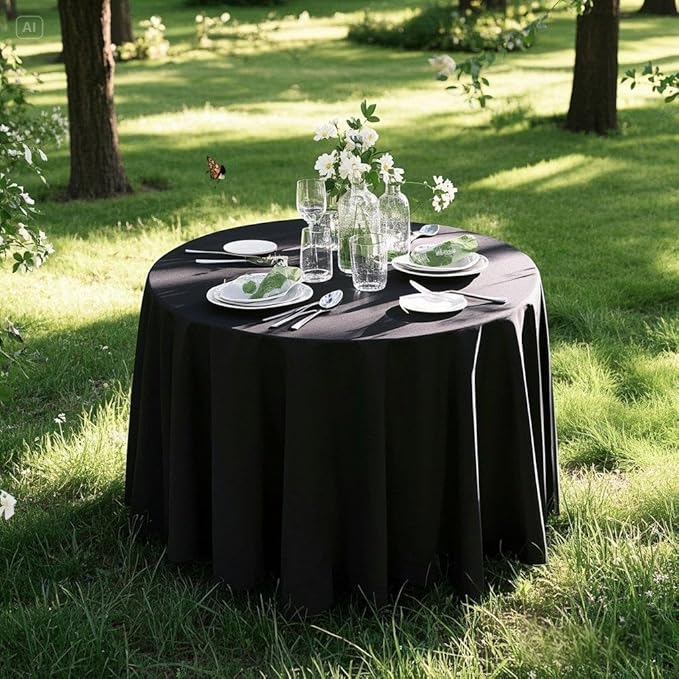 Surmente Black Tablecloth for Round Tables, 120-inch Round Table Cloths for Weddings, Banquets, or Restaurants