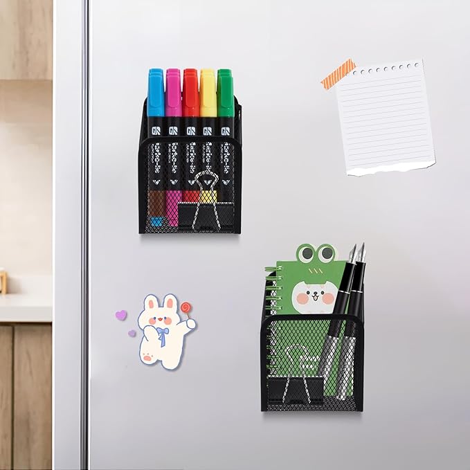 Black Small Magnetic Basket Set of 2, Refrigerator Basket, Magnetic Baskets Heavy Duty, Magnetic Storage for Locker Organizer Holder for Whiteboard Office, 3.7"x2.7"x4.8"