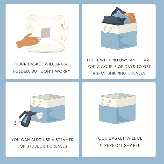 OrganiHaus 13x13 Cube Storage Bins 4 Pack, Foldable Cube Storage Organizer w/ Rope Handles, Collapsible Fabric Bins for Toys, Clothes & Closet Organization, Fabric Square Baskets - Gray/White