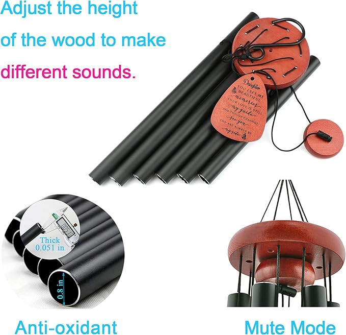 Memgift Memorial Wind Chime for Loss of Loved One - Sympathy Gift for Daughter - Outdoor Remembrance Wind Chime for Garden, Patio, Yard 32 Inch