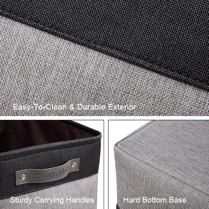 DECOMOMO Storage Baskets for Shelves - Fabric Closet Organizers and Storage Bins, Perfect Baskets for Organizing Closet Toys Nursery (Grey and Black, Large - 4 Pack)