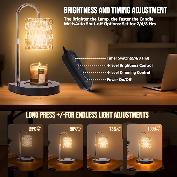 GEEZO Fragrance Candle Warmer Lamp，Electric Candle Warmer with Timer & Dimmer，Mom Christmas Birthday Gifts for Women, House Warming Gifts New Home Bedroom Decor