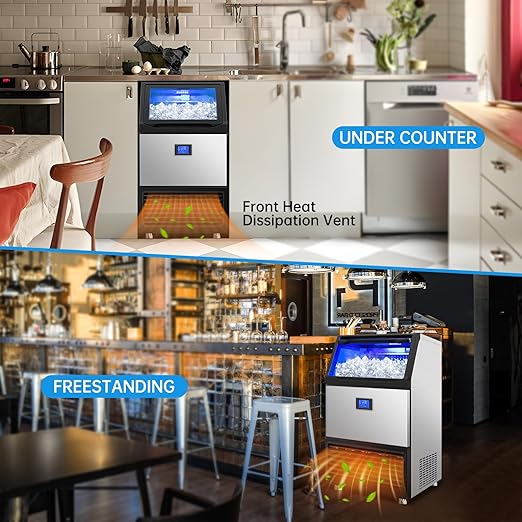 Ice Machine Commercial Ice Maker Machine, 450 Lbs /24H, 200 lbs Bin, Under Counter Built-in or Freestanding, Stainless Steel Household Use, Restaurant Bar Kitchen Cafe