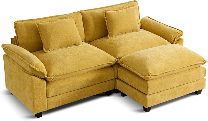 URRED Modular Sectional Sofa Comfy Cloud Couch, Modern Chenille Sofa Sleeper Deep Seat Couches with Ottoman/Pillows for Living Room (Yellow, 82.6''- L Shape)